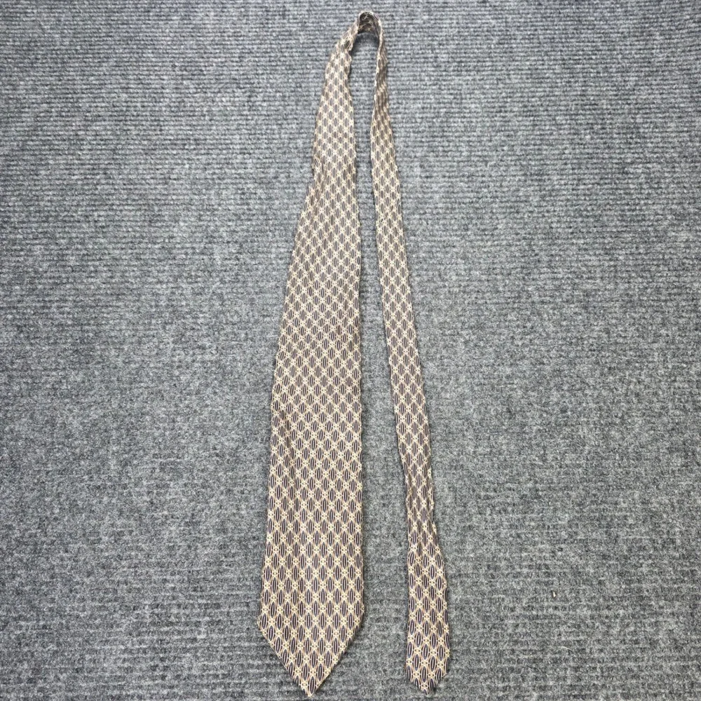 Stafford Executive Silk Tie Men's Tan Navy Blue Geometric Oval Made in Italy
